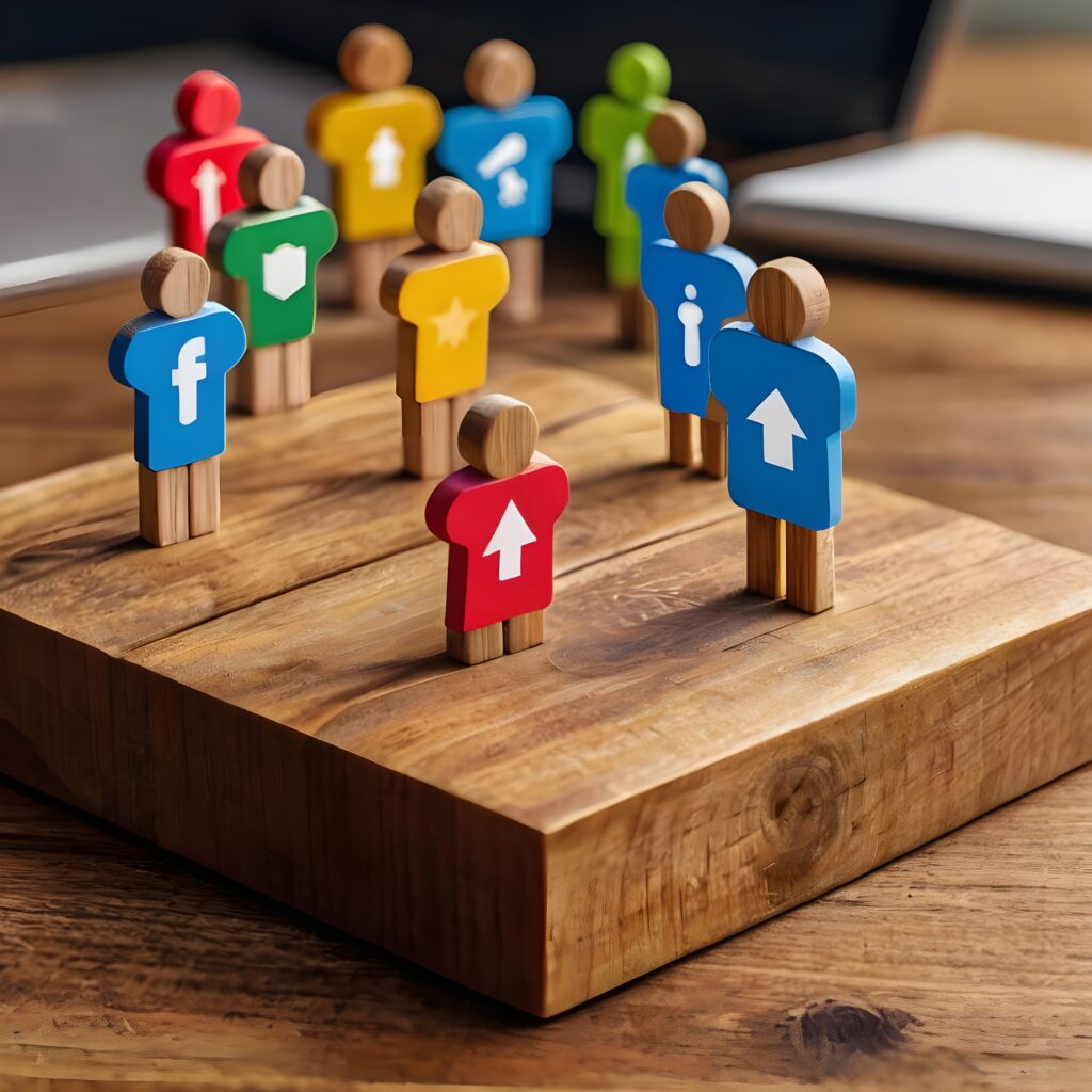 wooden-board-with-many-people-it-with-red-shirt-with-word-facebook-it